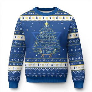 Jesus Names Christmas Tree Hanukkah Ugly Sweater Christian Bible Verse Xmas TS10 Blue White Print Your Wear