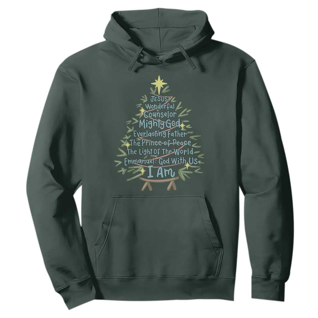 Jesus Names Christmas Tree Hoodie Christian Bible Verse Xmas TS10 Dark Forest Green Print Your Wear