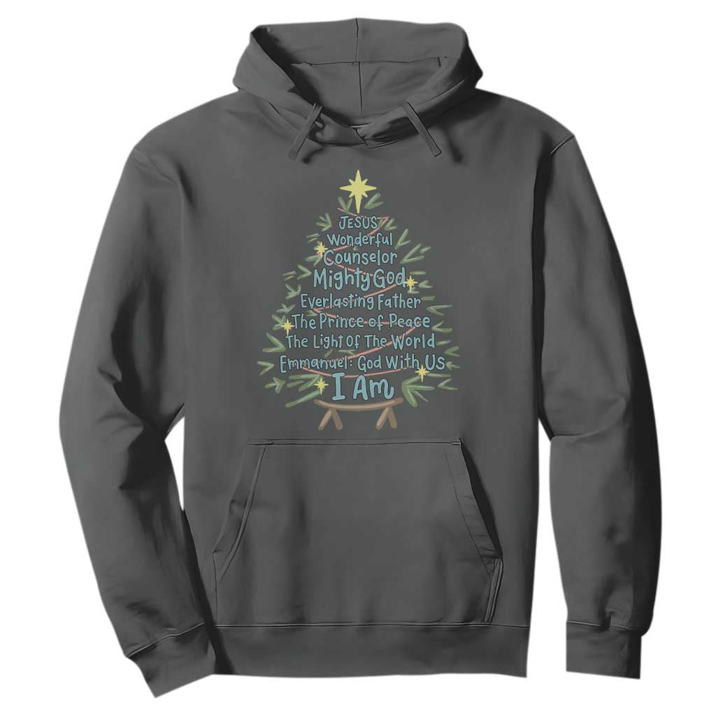 Jesus Names Christmas Tree Hoodie Christian Bible Verse Xmas TS10 Dark Heather Print Your Wear