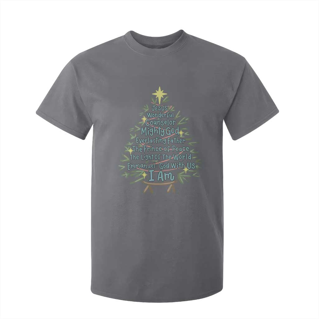 Jesus Names Christmas Tree T Shirt For Kid Christian Bible Verse Xmas TS10 Charcoal Print Your Wear