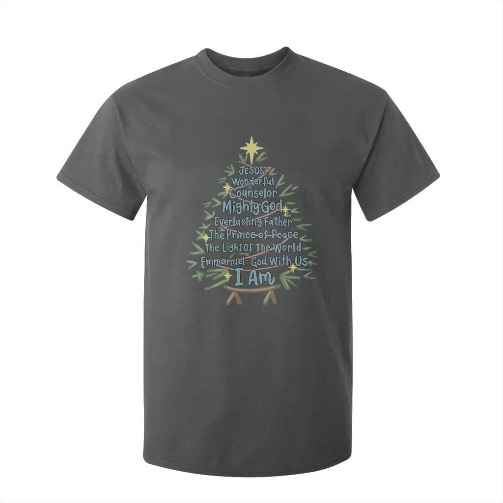 Jesus Names Christmas Tree T Shirt For Kid Christian Bible Verse Xmas TS10 Dark Heather Print Your Wear