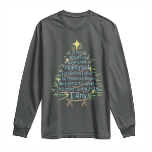 Jesus Names Christmas Tree Long Sleeve Shirt Christian Bible Verse Xmas TS10 Dark Heather Print Your Wear