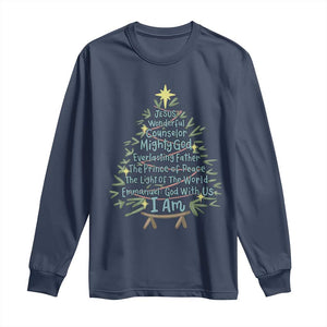 Jesus Names Christmas Tree Long Sleeve Shirt Christian Bible Verse Xmas TS10 Navy Print Your Wear
