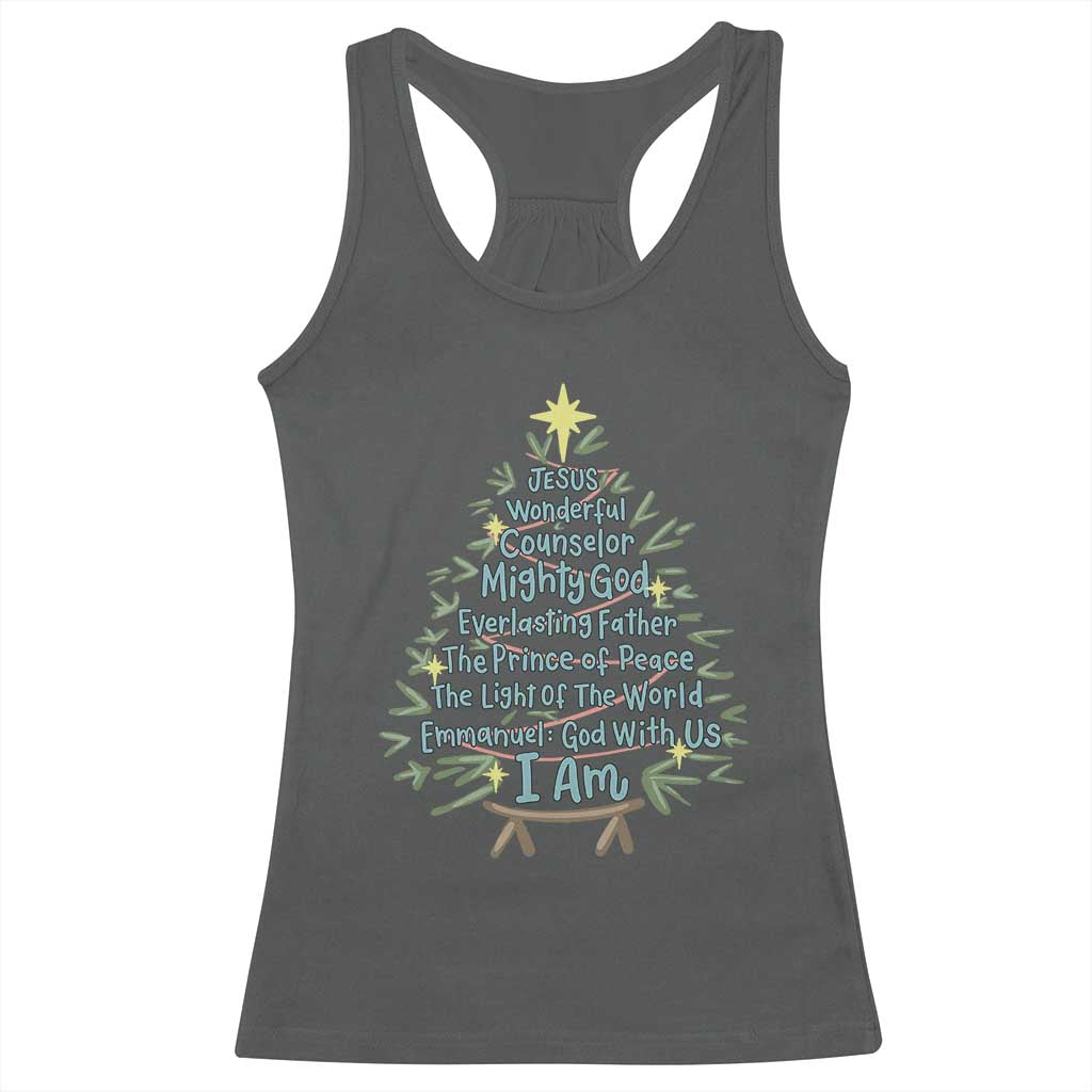 Jesus Names Christmas Tree Racerback Tank Top Christian Bible Verse Xmas TS10 Dark Heather Print Your Wear