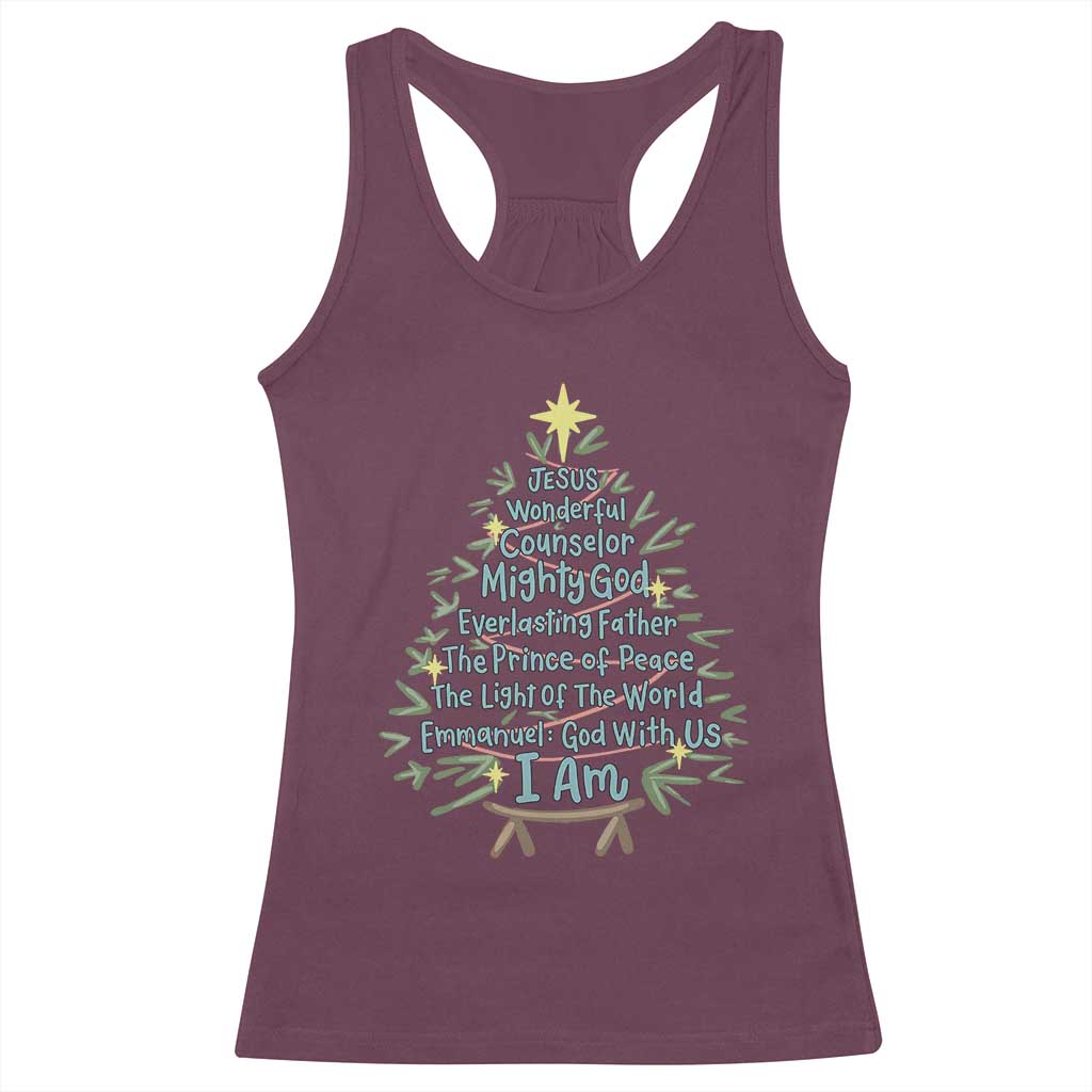 Jesus Names Christmas Tree Racerback Tank Top Christian Bible Verse Xmas TS10 Maroon Print Your Wear