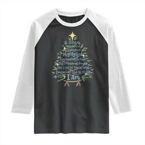 Jesus Names Christmas Tree Raglan Shirt Christian Bible Verse Xmas TS10 Black White Print Your Wear