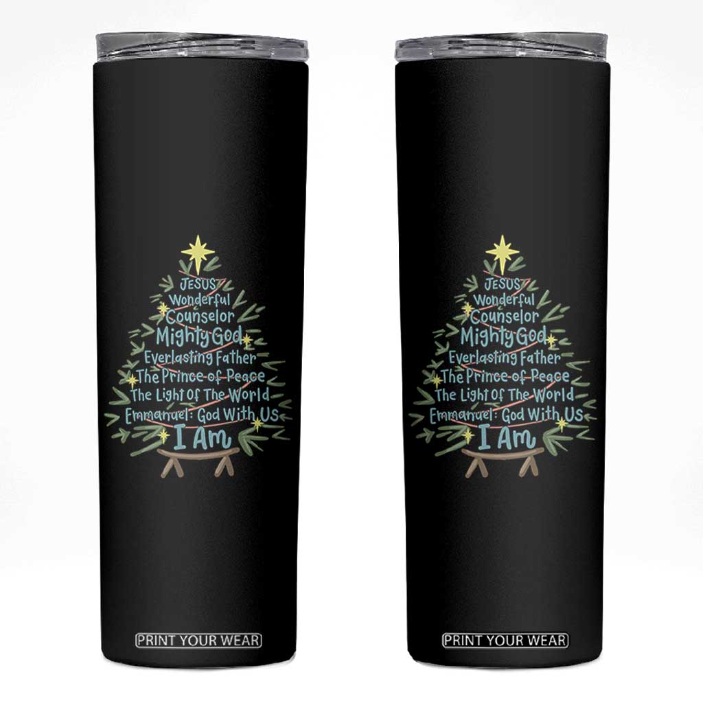 Jesus Names Christmas Tree Skinny Tumbler Christian Bible Verse Xmas TS10 Black Print Your Wear