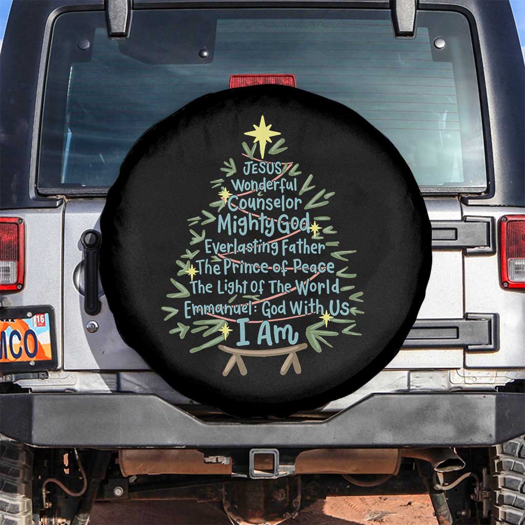 Jesus Names Christmas Tree Spare Tire Cover Christian Bible Verse Xmas TS10 No hole Black Print Your Wear