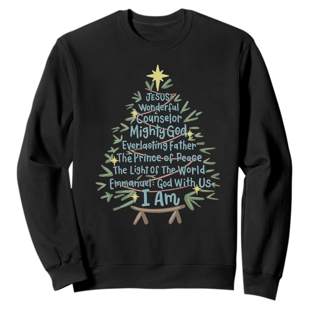 Jesus Names Christmas Tree Sweatshirt Christian Bible Verse Xmas TS10 Black Print Your Wear
