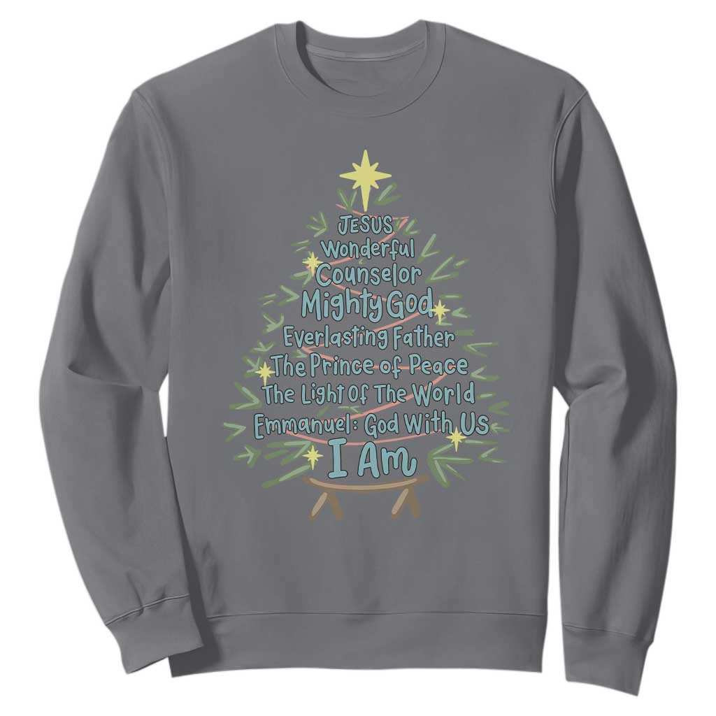 Jesus Names Christmas Tree Sweatshirt Christian Bible Verse Xmas TS10 Charcoal Print Your Wear