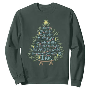 Jesus Names Christmas Tree Sweatshirt Christian Bible Verse Xmas TS10 Dark Forest Green Print Your Wear
