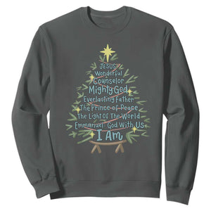 Jesus Names Christmas Tree Sweatshirt Christian Bible Verse Xmas TS10 Dark Heather Print Your Wear