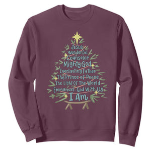 Jesus Names Christmas Tree Sweatshirt Christian Bible Verse Xmas TS10 Maroon Print Your Wear