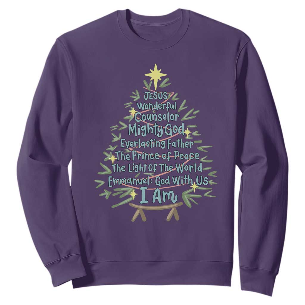 Jesus Names Christmas Tree Sweatshirt Christian Bible Verse Xmas TS10 Purple Print Your Wear