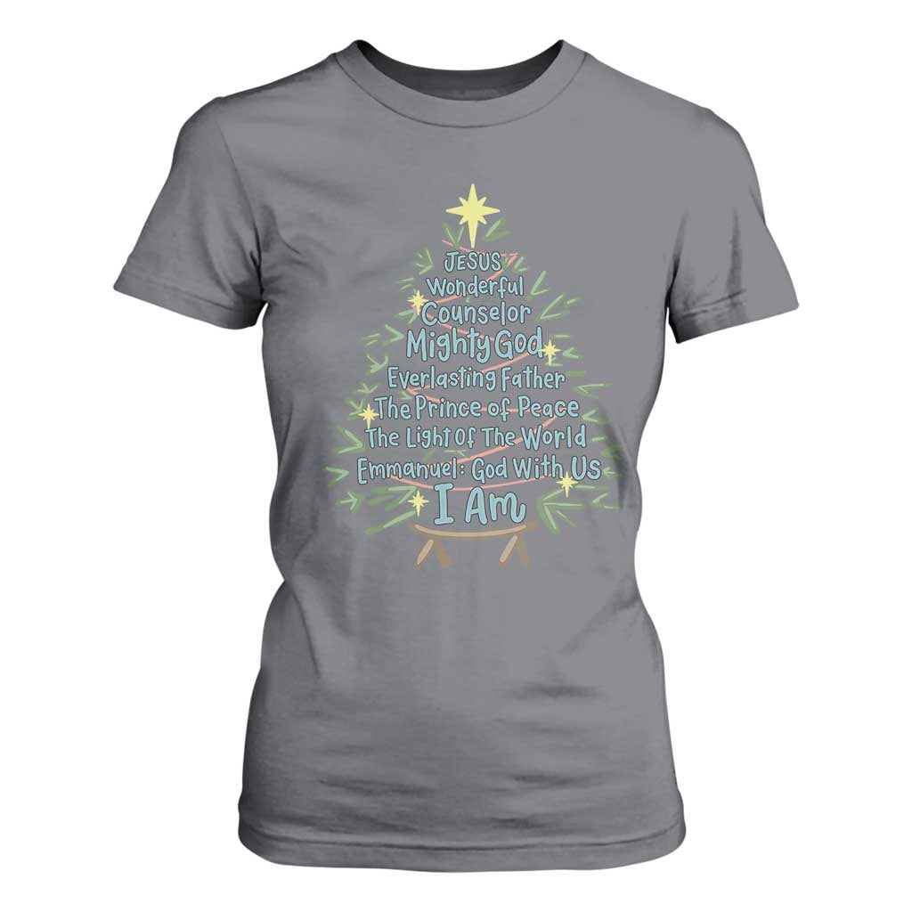 Jesus Names Christmas Tree T Shirt For Women Christian Bible Verse Xmas TS10 Charcoal Print Your Wear