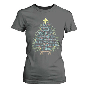 Jesus Names Christmas Tree T Shirt For Women Christian Bible Verse Xmas TS10 Dark Heather Print Your Wear