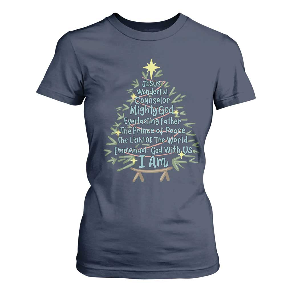 Jesus Names Christmas Tree T Shirt For Women Christian Bible Verse Xmas TS10 Navy Print Your Wear