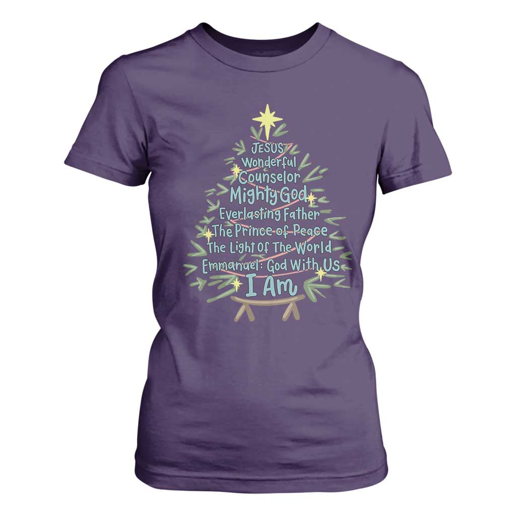 Jesus Names Christmas Tree T Shirt For Women Christian Bible Verse Xmas TS10 Purple Print Your Wear
