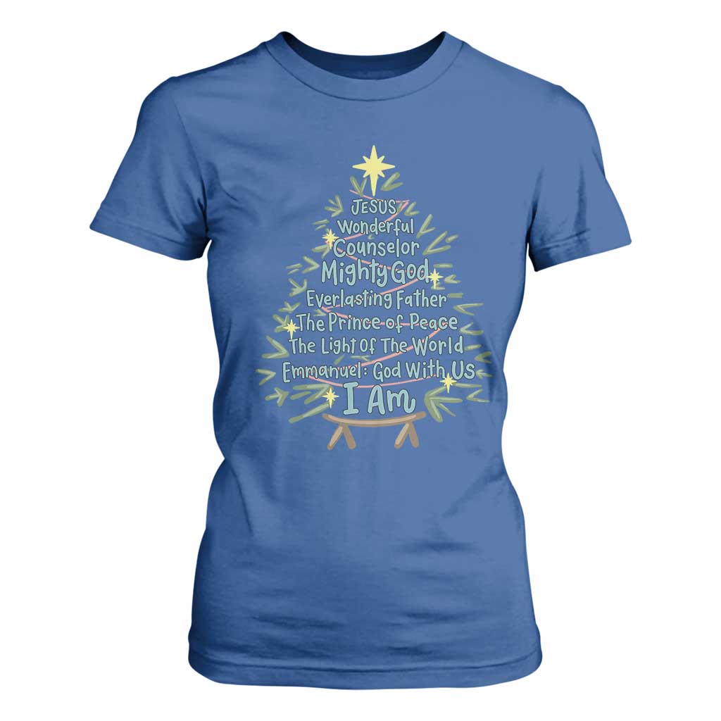 Jesus Names Christmas Tree T Shirt For Women Christian Bible Verse Xmas TS10 Royal Blue Print Your Wear