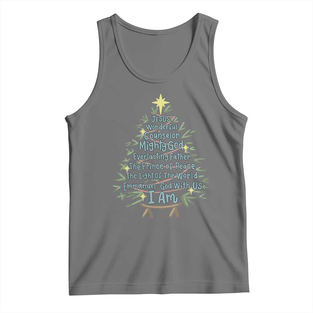 Jesus Names Christmas Tree Tank Top Christian Bible Verse Xmas TS10 Black Heather Print Your Wear