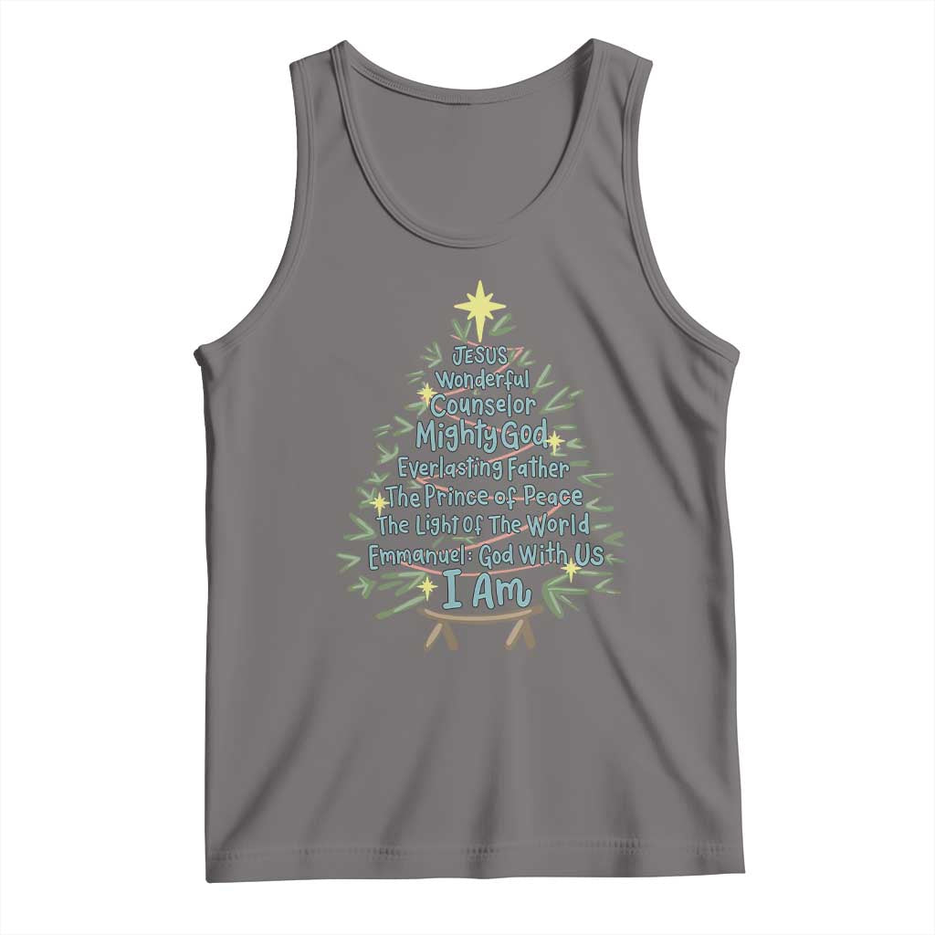Jesus Names Christmas Tree Tank Top Christian Bible Verse Xmas TS10 Deep Heather Print Your Wear