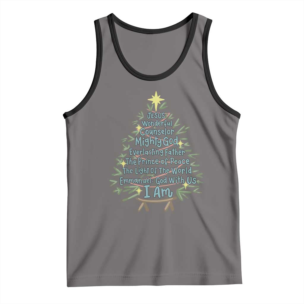 Jesus Names Christmas Tree Tank Top Christian Bible Verse Xmas TS10 Deep Heather Black Print Your Wear