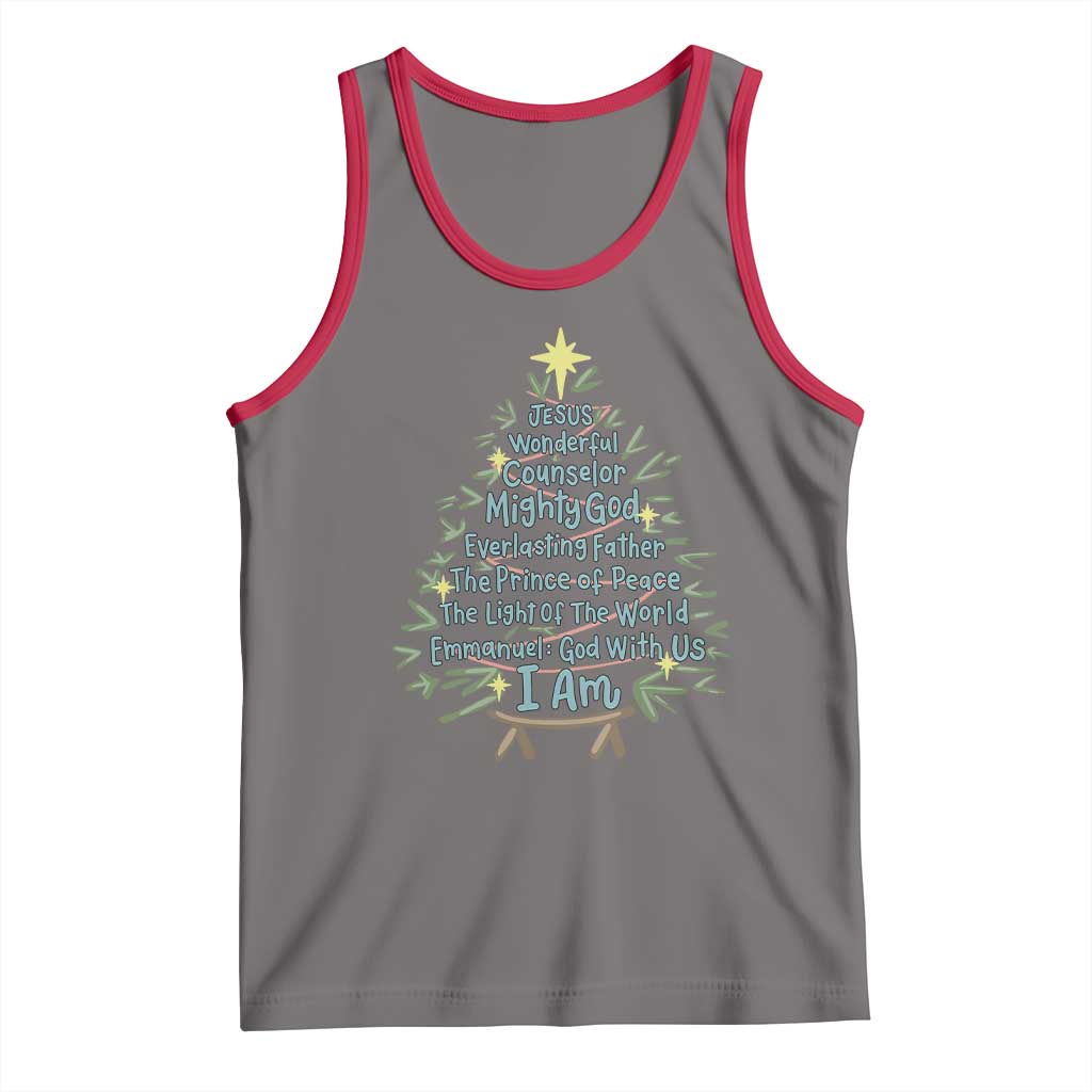 Jesus Names Christmas Tree Tank Top Christian Bible Verse Xmas TS10 Deep Heather Red Print Your Wear