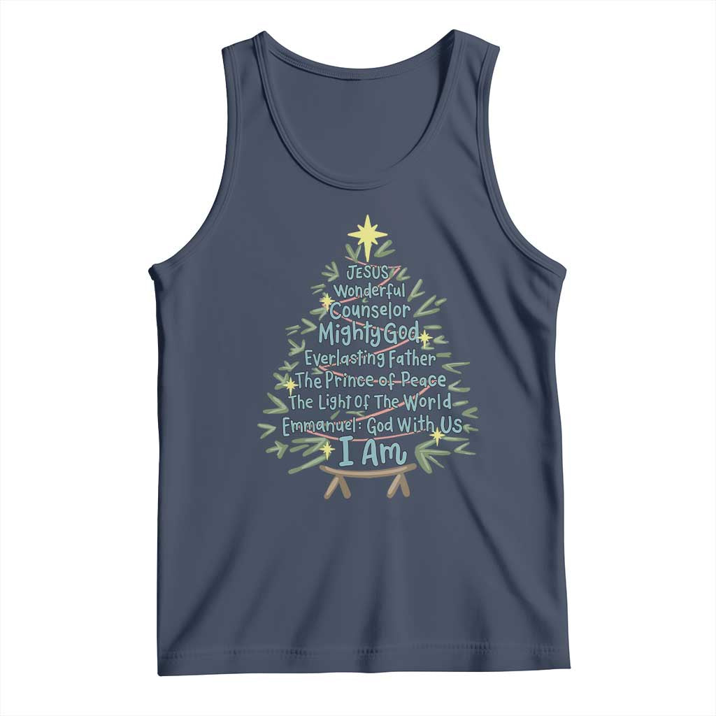 Jesus Names Christmas Tree Tank Top Christian Bible Verse Xmas TS10 Navy Print Your Wear