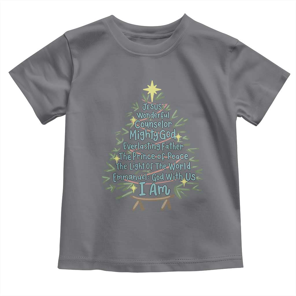 Jesus Names Christmas Tree Toddler T Shirt Christian Bible Verse Xmas TS10 Charcoal Print Your Wear