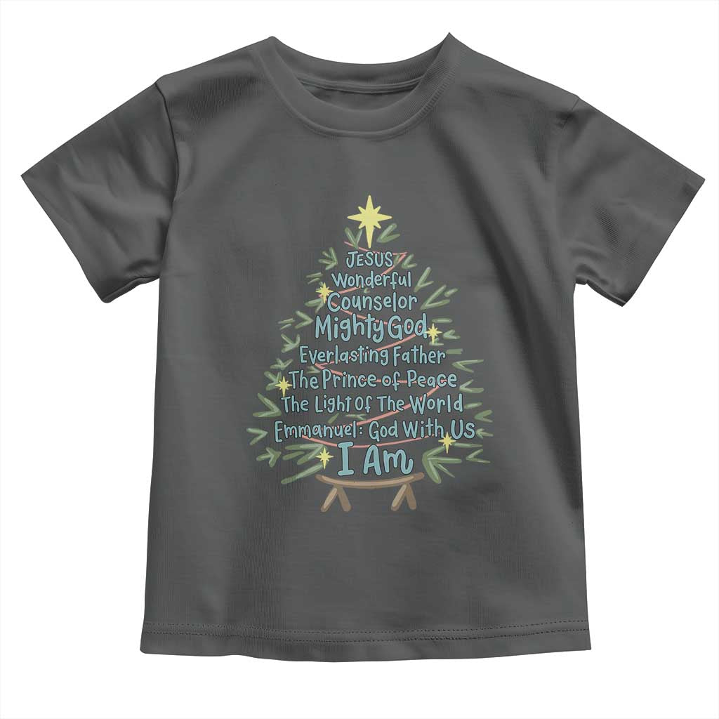Jesus Names Christmas Tree Toddler T Shirt Christian Bible Verse Xmas TS10 Dark Heather Print Your Wear