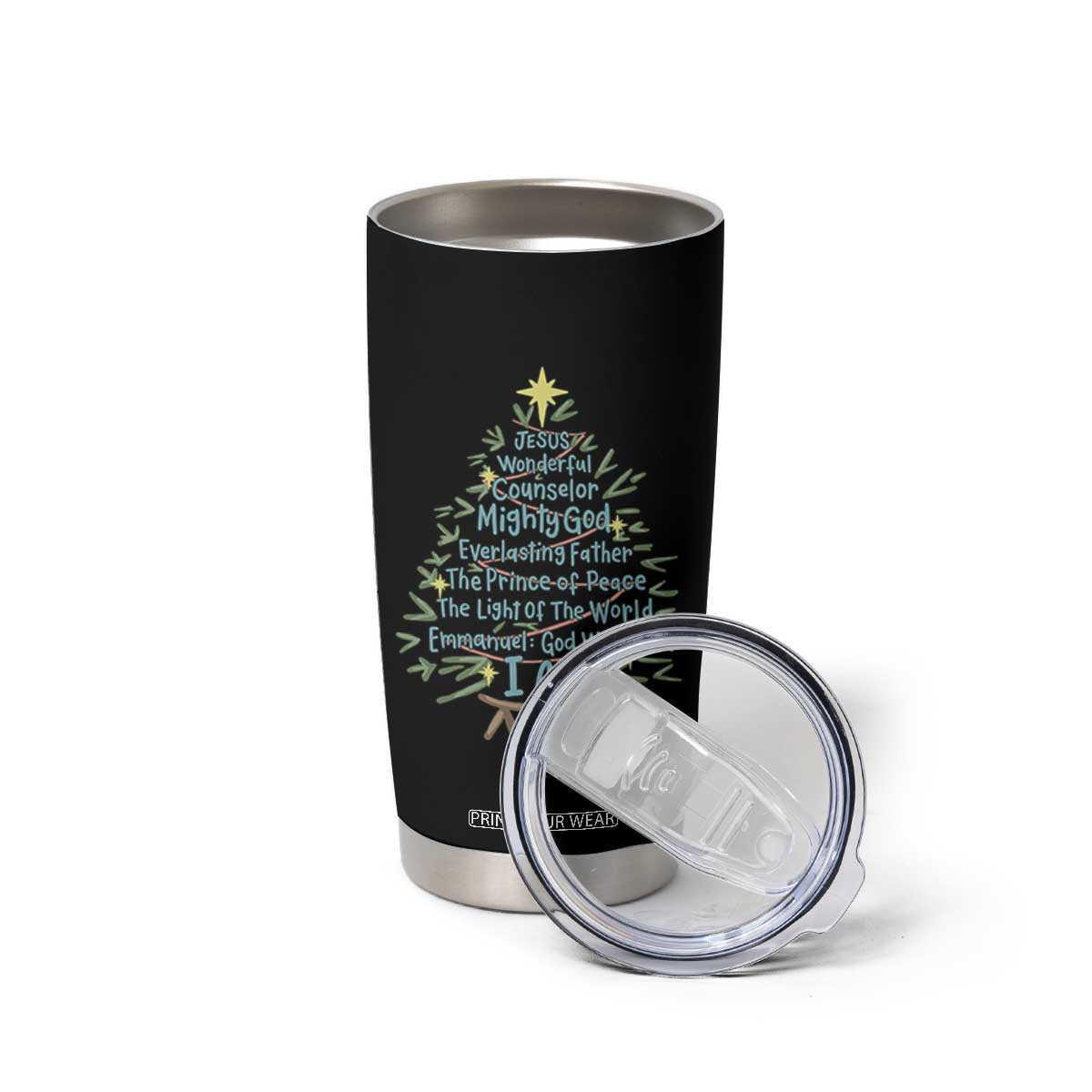 Jesus Names Christmas Tree Tumbler Cup Christian Bible Verse Xmas TS10 Print Your Wear