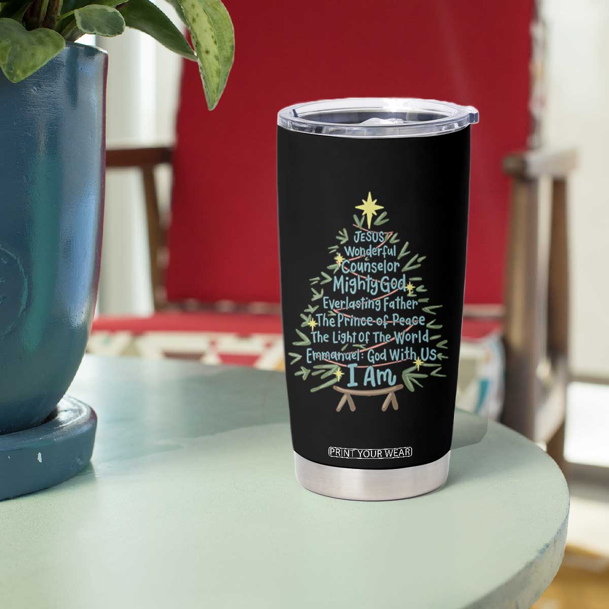Jesus Names Christmas Tree Tumbler Cup Christian Bible Verse Xmas TS10 Print Your Wear