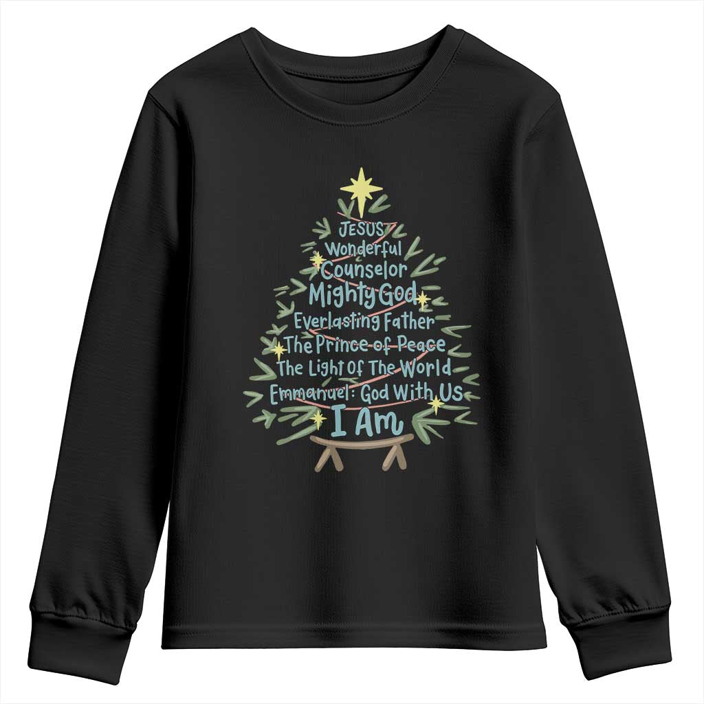 Jesus Names Christmas Tree Youth Sweatshirt Christian Bible Verse Xmas TS10 Black Print Your Wear