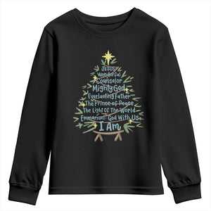 Jesus Names Christmas Tree Youth Sweatshirt Christian Bible Verse Xmas TS10 Black Print Your Wear
