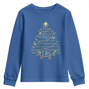 Jesus Names Christmas Tree Youth Sweatshirt Christian Bible Verse Xmas TS10 Royal Blue Print Your Wear