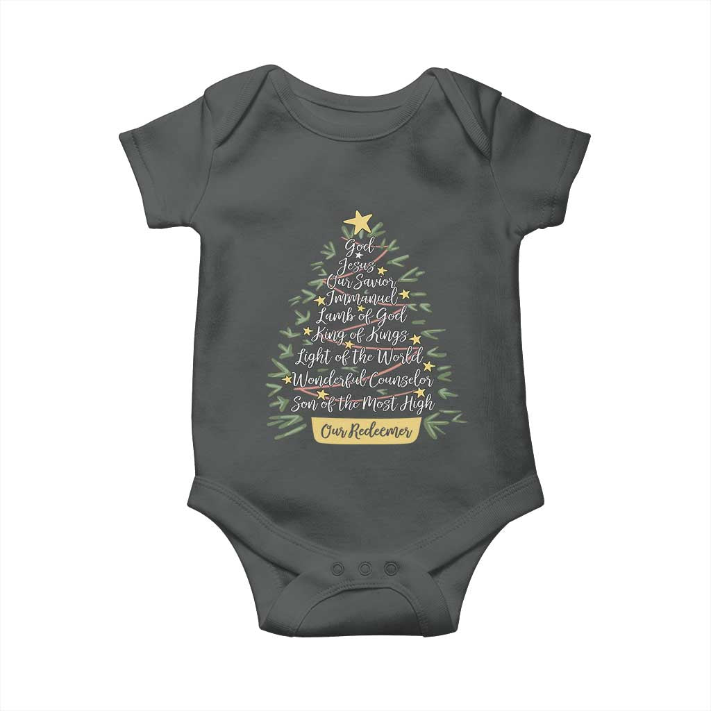 Christmas Christian Baby Onesie Jesus Names Tree Religious Faith TS10 Dark Heather Print Your Wear