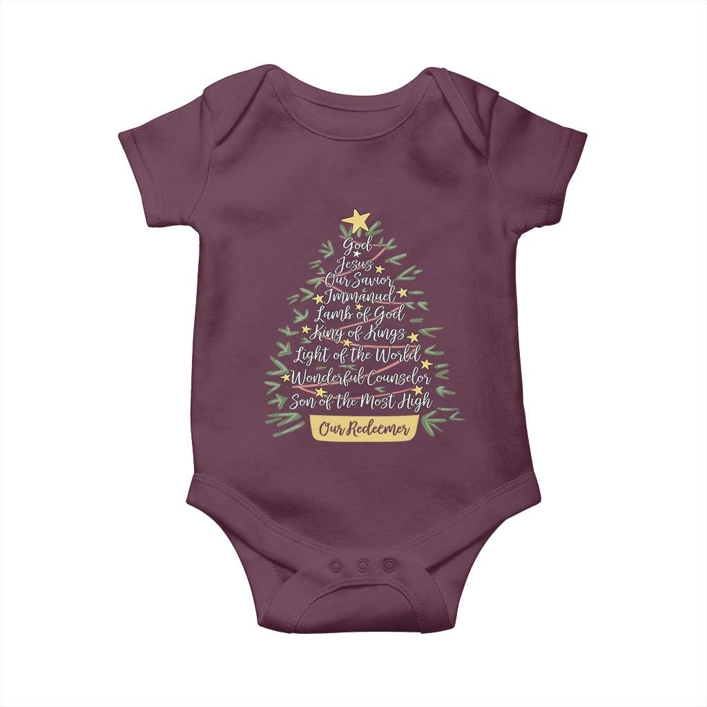 Christmas Christian Baby Onesie Jesus Names Tree Religious Faith TS10 Maroon Print Your Wear