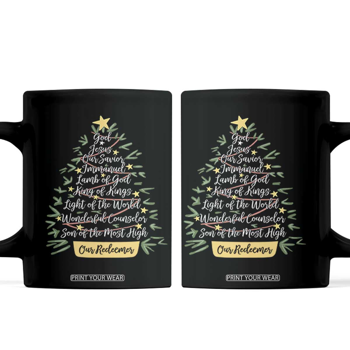 Christmas Christian Coffee Mug Jesus Names Tree Religious Faith TS10 Black Print Your Wear