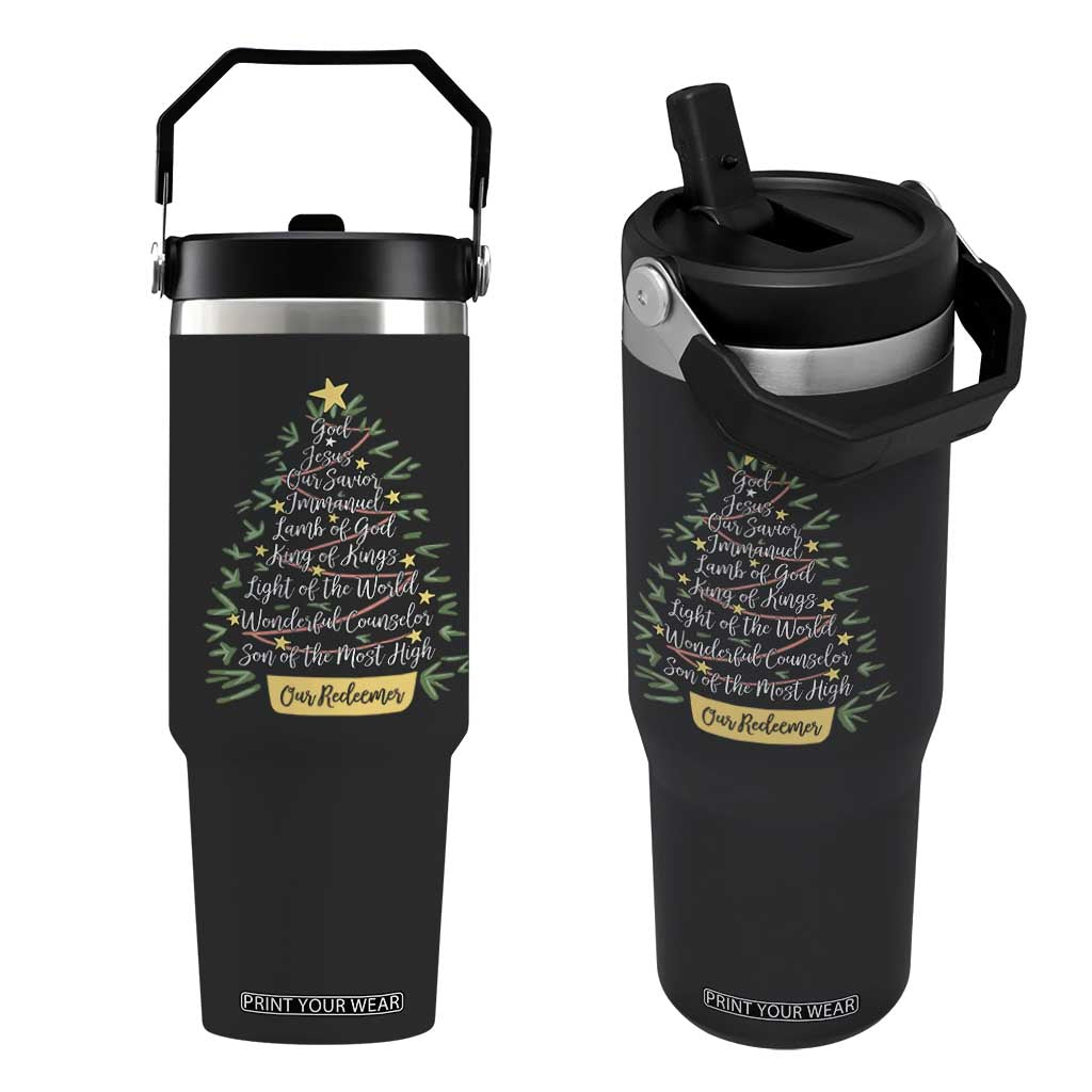 Christmas Christian Flip Straw Tumbler Jesus Names Tree Religious Faith TS10 One Size: 30 oz Black Print Your Wear