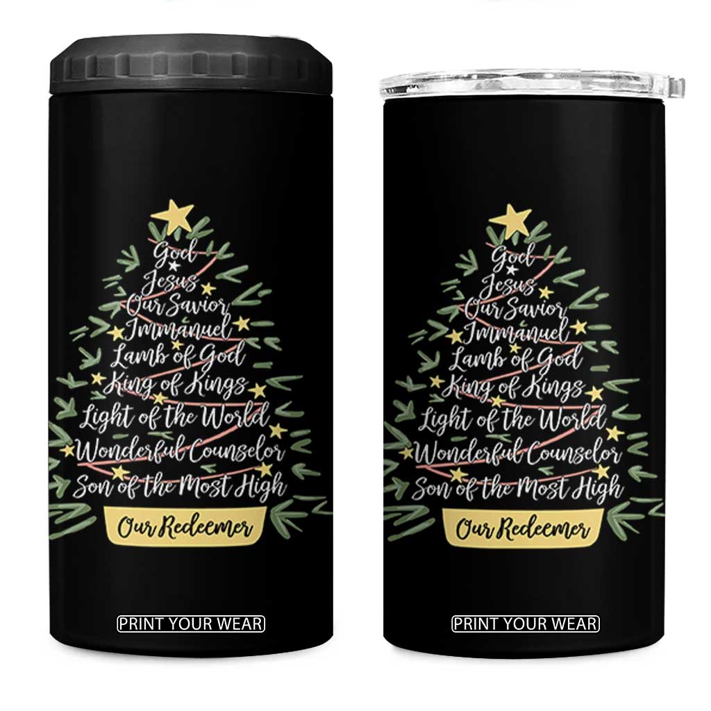 Christmas Christian 4 in 1 Can Cooler Tumbler Jesus Names Tree Religious Faith TS10 One Size: 16 oz Black Print Your Wear