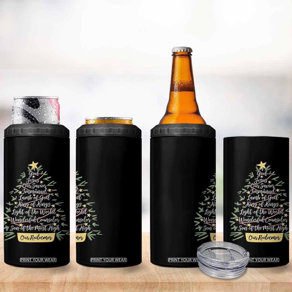 Christmas Christian 4 in 1 Can Cooler Tumbler Jesus Names Tree Religious Faith TS10 Print Your Wear