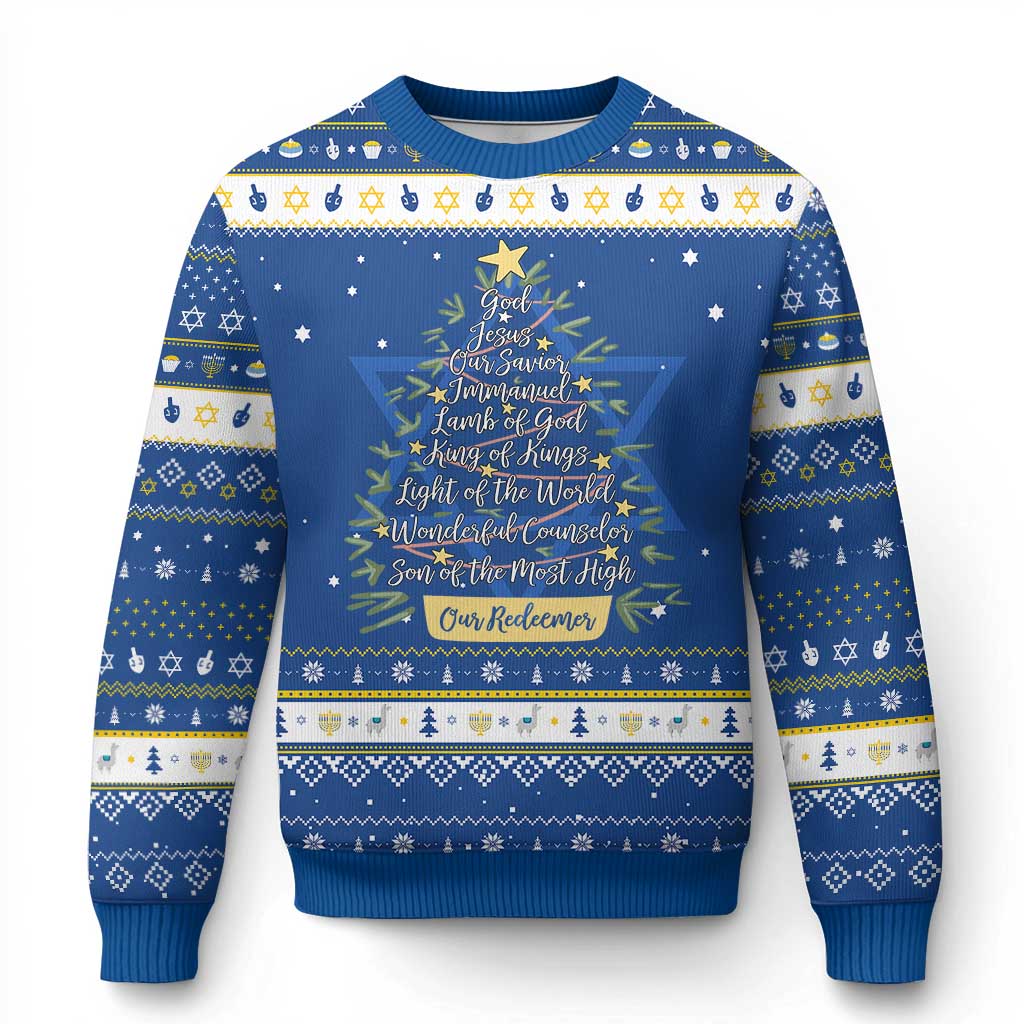 Christmas Christian Hanukkah Ugly Sweater Jesus Names Tree Religious Faith TS10 Blue White Print Your Wear