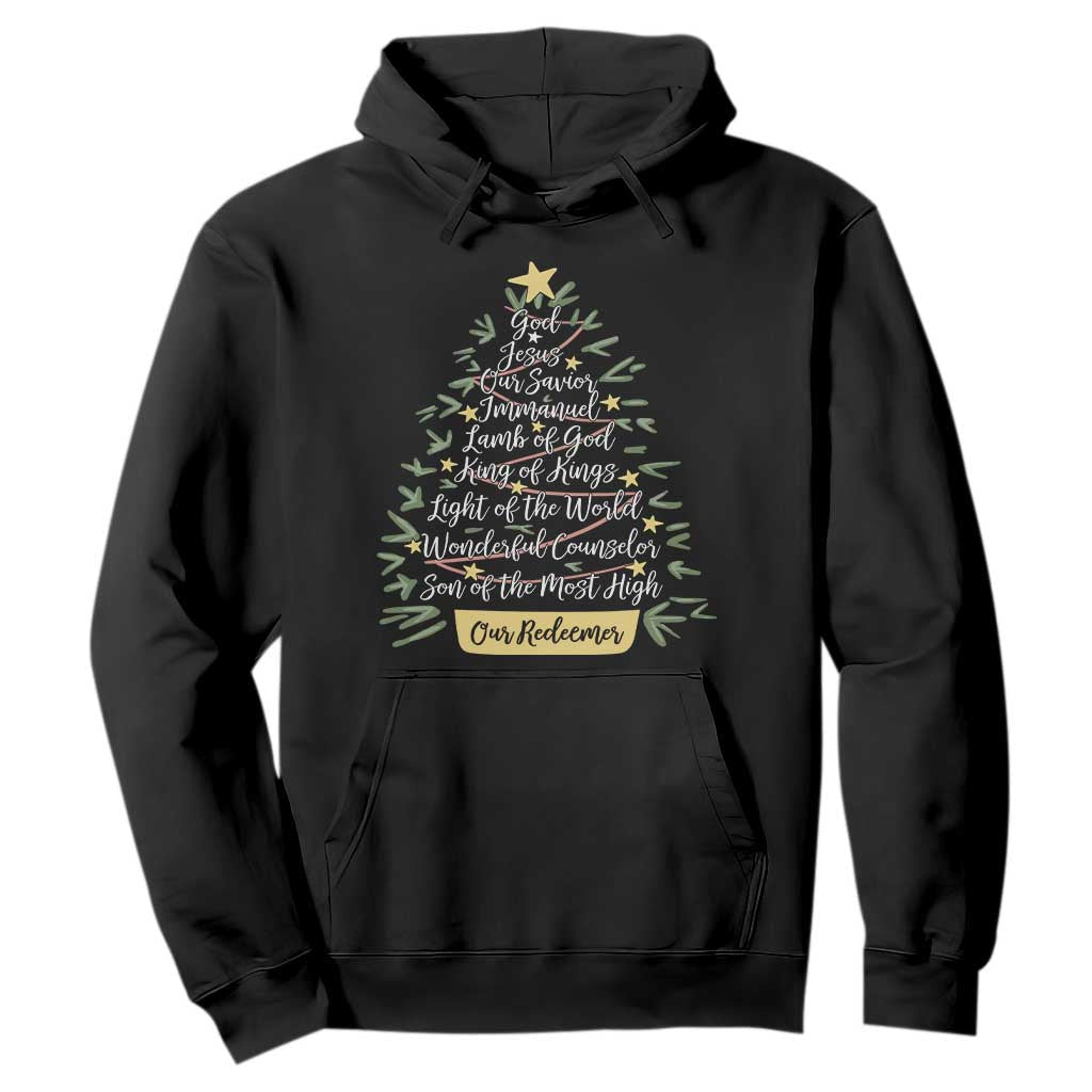 Christmas Christian Hoodie Jesus Names Tree Religious Faith TS10 Black Print Your Wear