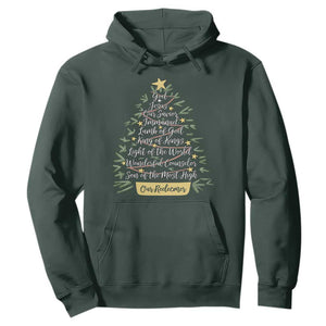 Christmas Christian Hoodie Jesus Names Tree Religious Faith TS10 Dark Forest Green Print Your Wear