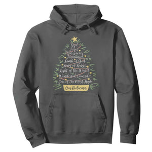 Christmas Christian Hoodie Jesus Names Tree Religious Faith TS10 Dark Heather Print Your Wear