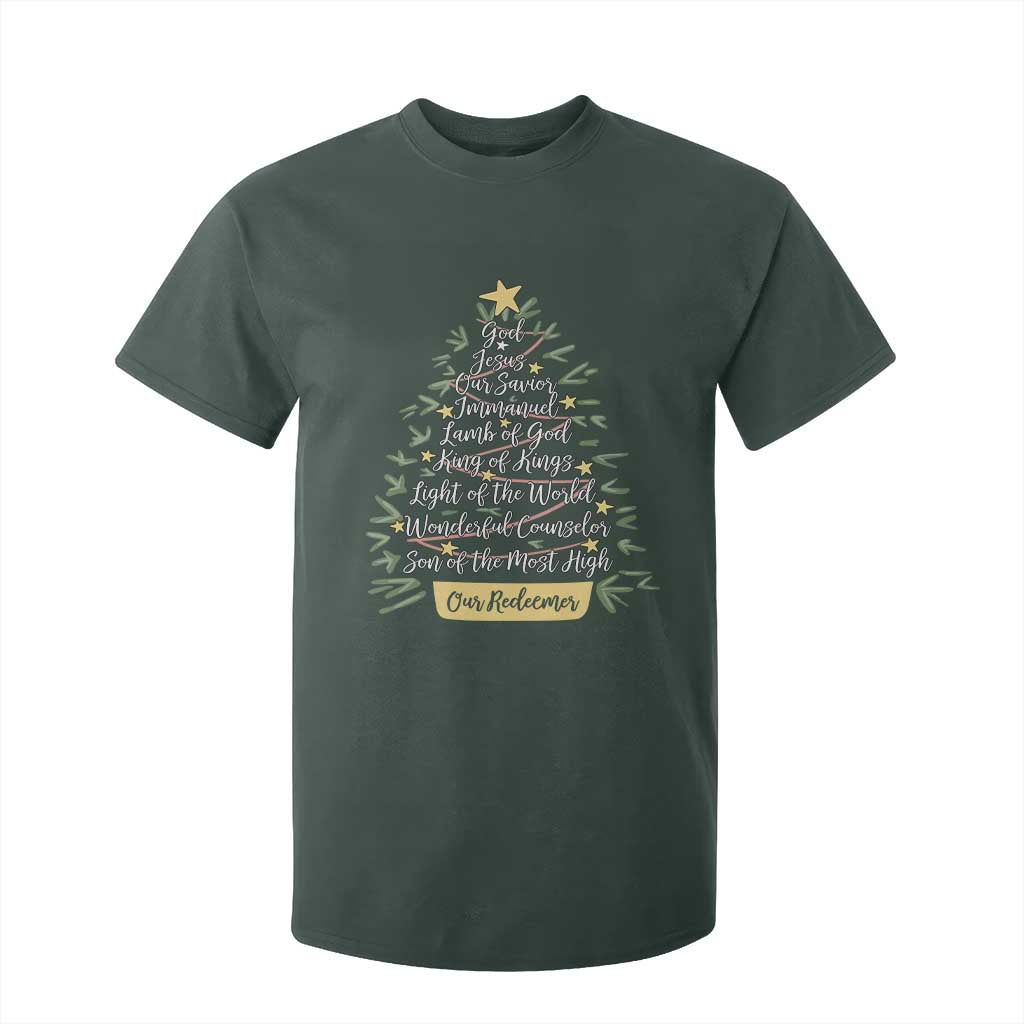 Christmas Christian T Shirt For Kid Jesus Names Tree Religious Faith TS10 Dark Forest Green Print Your Wear