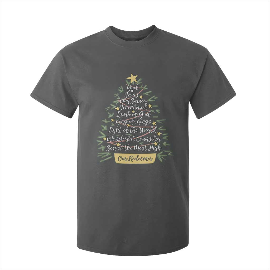 Christmas Christian T Shirt For Kid Jesus Names Tree Religious Faith TS10 Dark Heather Print Your Wear