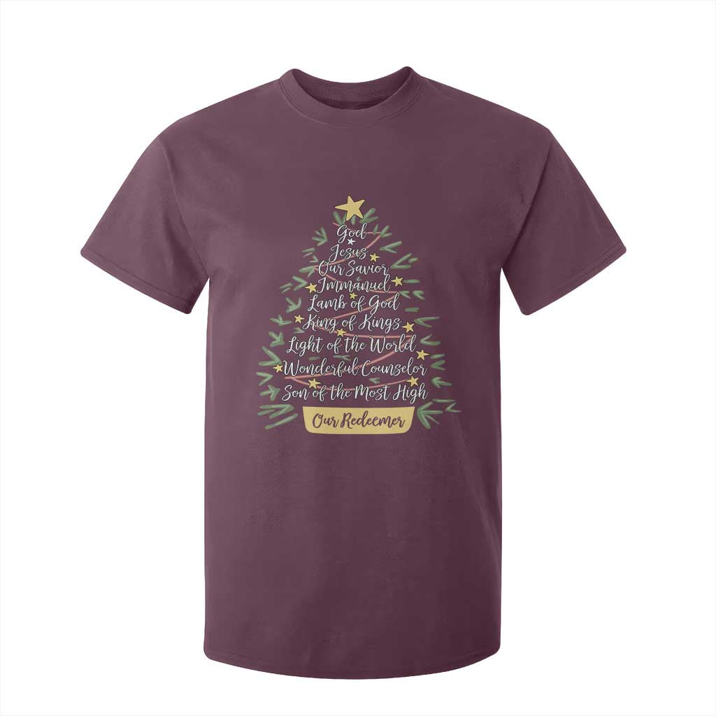 Christmas Christian T Shirt For Kid Jesus Names Tree Religious Faith TS10 Maroon Print Your Wear