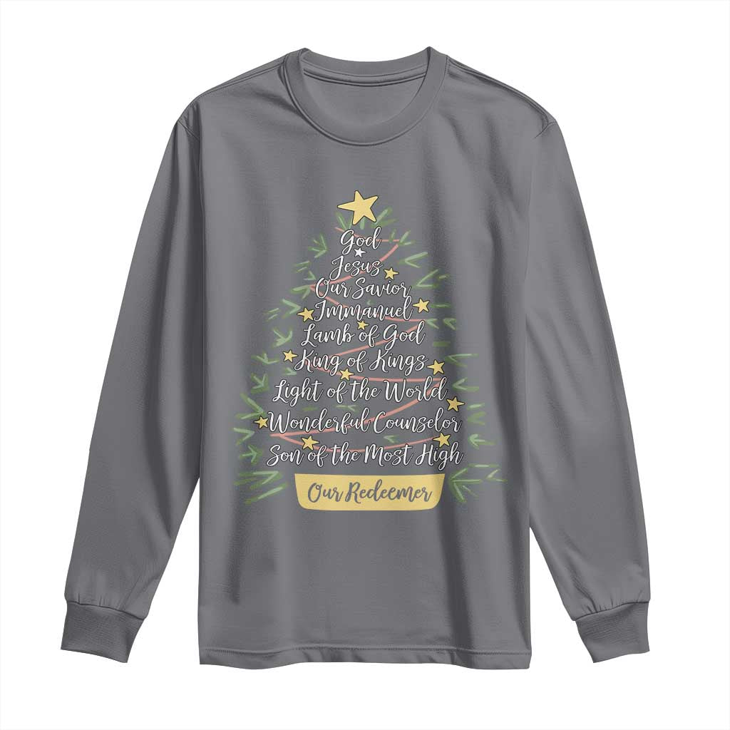 Christmas Christian Long Sleeve Shirt Jesus Names Tree Religious Faith TS10 Charcoal Print Your Wear