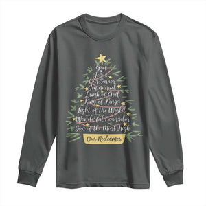 Christmas Christian Long Sleeve Shirt Jesus Names Tree Religious Faith TS10 Dark Heather Print Your Wear